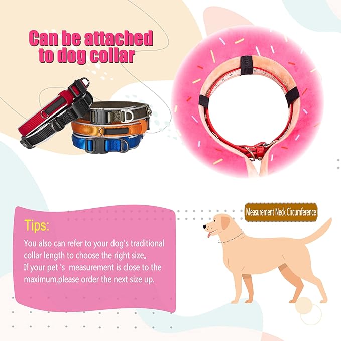 Inflatable Dog Cone Collar with Enhanced Anti-Licking, Soft Neck Donut for Dogs Cats, Recovery Pet Cone Collar After Surgery for Large Medium Small Dogs… (Donut Pink, Medium+)