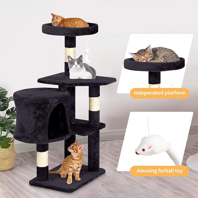 BestPet Cat Tree 36 inch Tall Scratching Toy Activity Centre Cat Tower Cat Condo Multi-Level Furniture Scratching Posts for Indoor Cats,Dark Gray