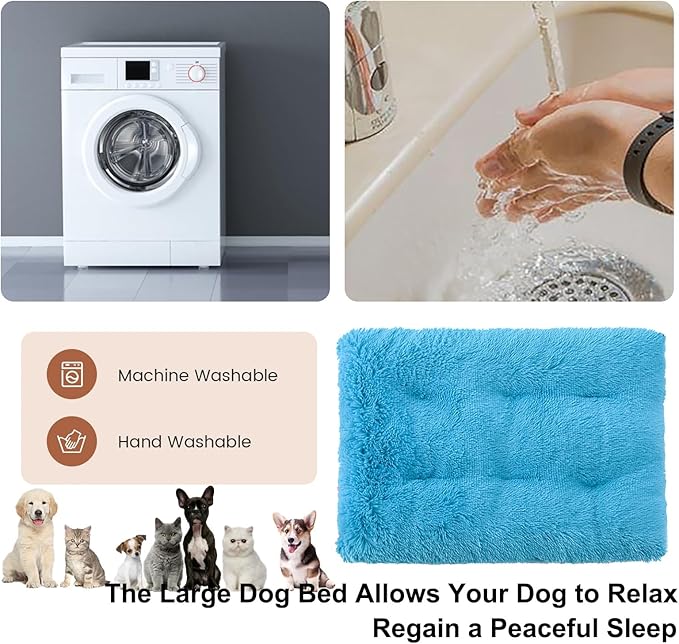 Dog Crate Mat, Dog Bed for Large Dogs, Comfy Fluffy Kennel Pad Anti-Slip for Dog beds & Furniture, Quilted Dog Bed for Pets for Medium/Small Dogs Cats (Color : Blue, Size : 36x25)