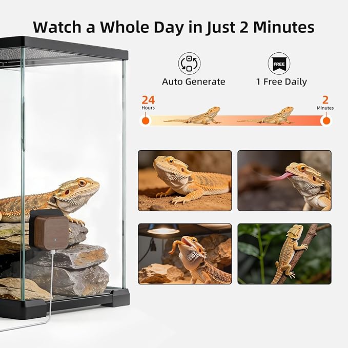5MP Aquarium & Terrarium Camera, WiFi Pet Camera with Daily Time-Lapse Video, 120° Wide-Angle Anti-Glare Lens, AI Motion Alerts, Color Night Vision, Easy Magnetic Install for Fish, Reptiles, Insect