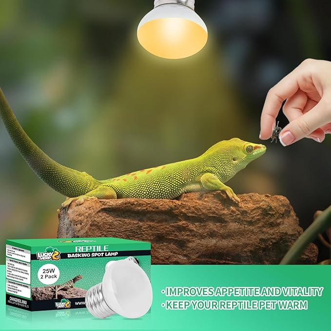 LUCKY HERP Heat Lamp Bulbs, 25W Reptile Heat Lamp 2 Pack Reptile Heat Lamp Bulbs, Daylight Basking Spot Heat Light Bulb, Amphibians Lamp Bulbs fo Chameleons, Snakes, Lizard, Turtle