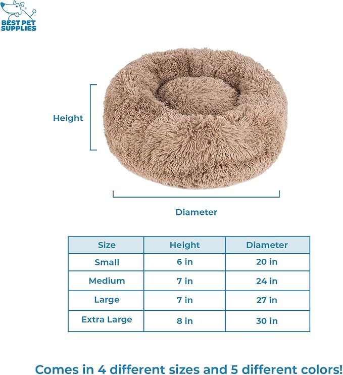 Best Pet Supplies Round Donut Dog Bed with Plush Faux Fur Fabric, Calming, Anti-Anxiety Cushion for Indoor Pets, Slip-Resistant Base, Soft Ergonomic Support - Caramel, 20x20x6''