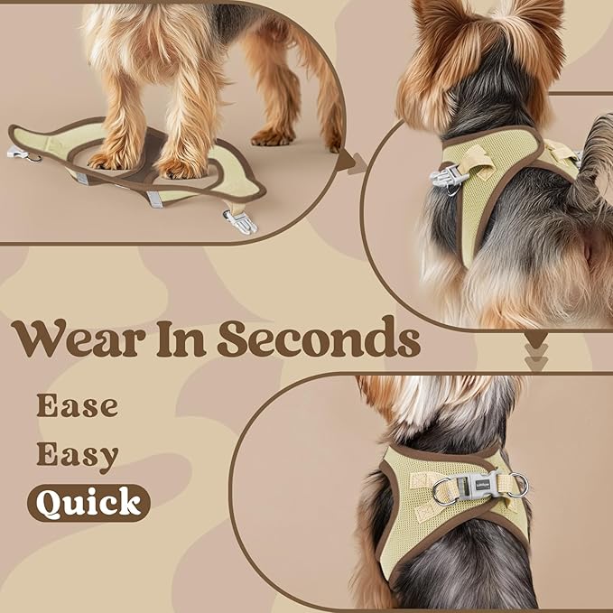 rabbitgoo Small Dog Harness, Step-in Soft Mesh Puppy Vest with Safety Buckle, Breathable Reflective Pet Harness for Small Sized Dogs, Brown & Beige M