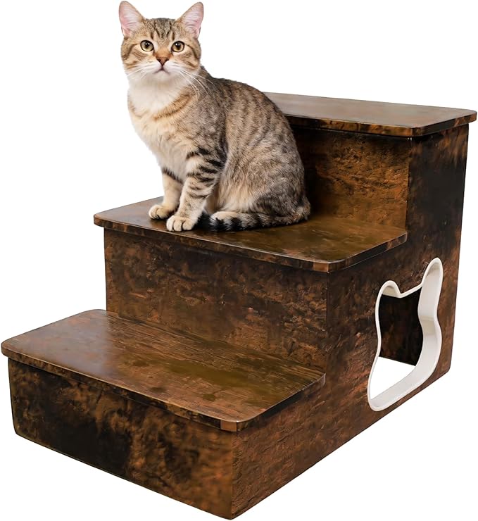 Dog Stairs for Large Dogs,Wooden Dog Steps for High Bed,24.4" Non-Slip Pet Stairs Up to 180LB,Pet Ramps for Small Medium Large Pet (Tiger, Small, 3)