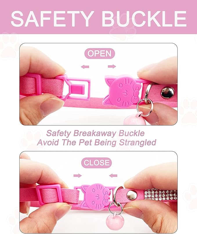 Solmoony Breakaway Cat Collars with Bell,Adjustable Safe Kitten Collar,Cat Collars for Girl Cats with Rhinestone Soft Velvet (Purple1)