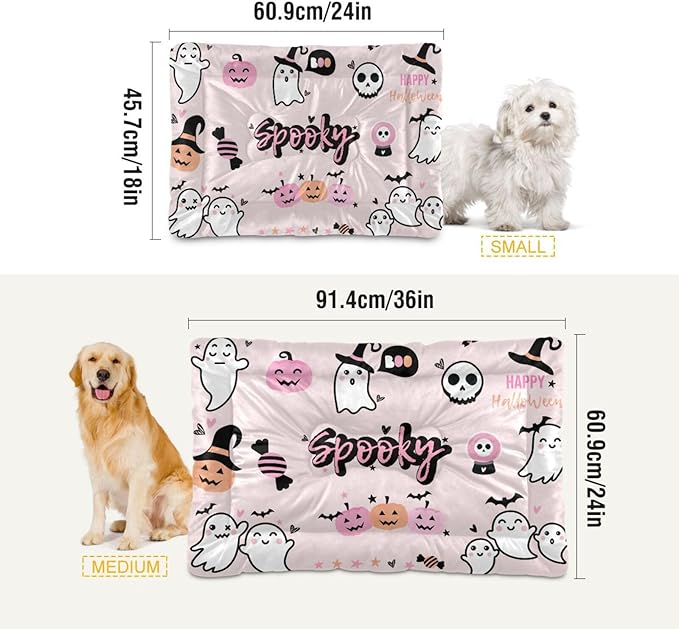 Halloween Ghost Pet Bed Cute Dog Bed Mat Absorbing Non Slip Pad Pet Sleeping Mat for Small, Medium, and Large Dogs Puppy Cat 24 in x 18 in