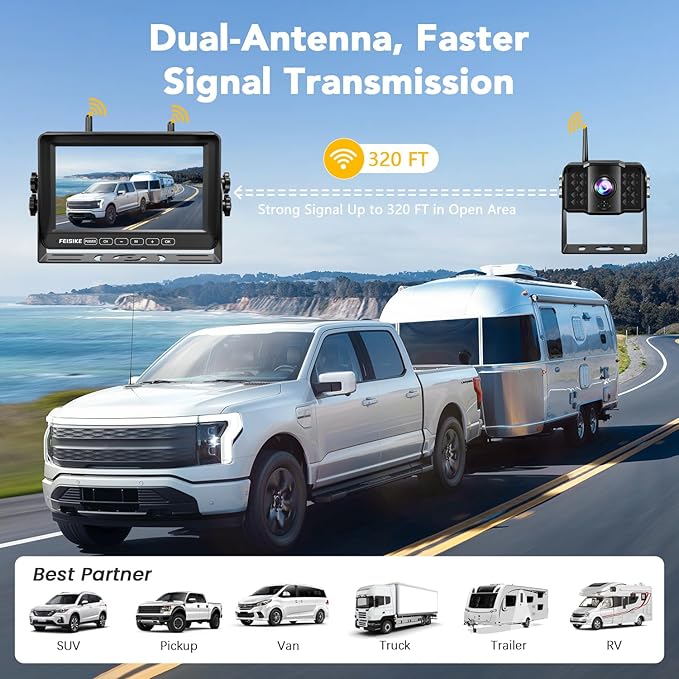 RV Backup Camera Wireless with 7" 1080P Monitor, for Furrion Pre-Wired RV, 4-Channel Split Screen System, Loop Recording, IR Night Vision, Wide Rear View Camera for Truck, Trailer, Camper