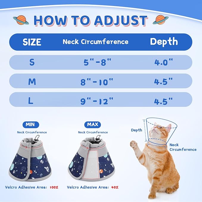 Cat Cone Collar Soft to Stop Licking, Adjustable, Foldable Lightweight Kitten Cones After Surgery Recovery for Cats & Kittens, Cat Cone Alternative (Grey, L)