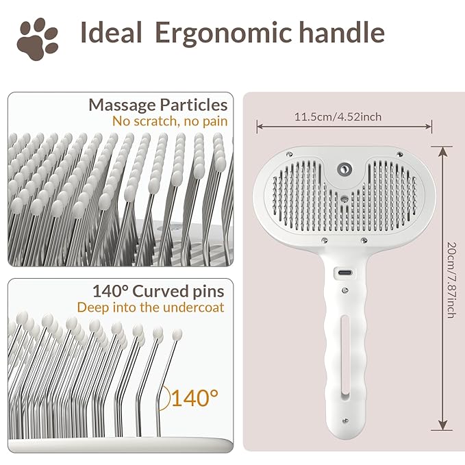 Pet Steam Brush, Self Cleaning Brush with Mist Spray, Deshedding Tool for Dogs & Cats, Pet Hair, Tangle-Free Grooming Brush for Long/Short Haired Pets