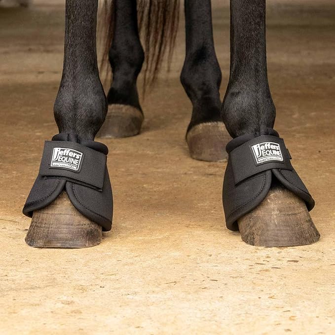 Jeffers Equine No Turn Bell Boots for Horses - Black, Large | Shock Absorbing Hoof Protection | Secure Double Hook & Loop Closure, Perfect for Travel, Turnout, Training, & Riding - 1 Pair