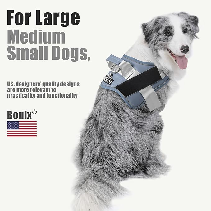 Bolux Dog Harness, No-Pull Reflective Dog Vest, Breathable Adjustable Pet Harness with Handle for Outdoor Walking - No More Pulling, Tugging or Choking (Blue, S)