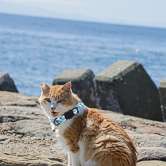 Cat Collar-2 Pack Collars Dinosaur & Shark Cat Collar Breakaway with Kitten and Bell Pendant Safety Buckle Pet Collar Cute Cotton Collar for Cats Gift and Small Pets