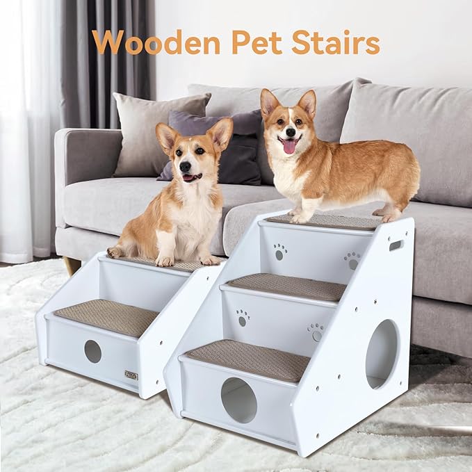 Petsfit Dog Stairs for Dogs/Cats/Elderly Pets, 3-Steps Wooden Cat Stairs