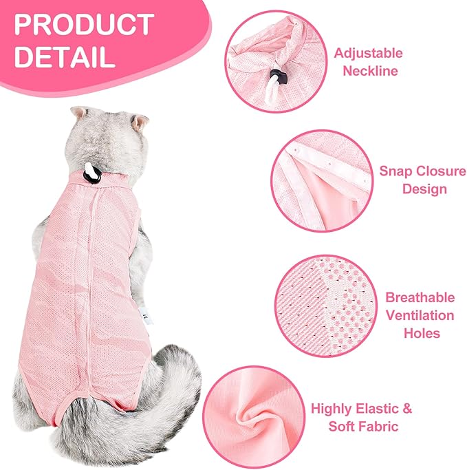 Cat Recovery Suit Cat Onesie for Cats After Surgery, Breathable Cats Surgery Suits Female for Abdominal Wounds, Kitten Recovery Suits E-Collar Alternative Onesie After Spay Anti Licking