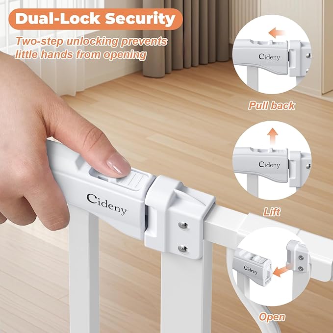 29"-45" Baby Gate for Stairs, Auto Close Stroller Friendly Dog Gate Indoor for Doorways, Pressure Mounted Baby Gate, Easy Walk Through Gate for Children & Pets, White