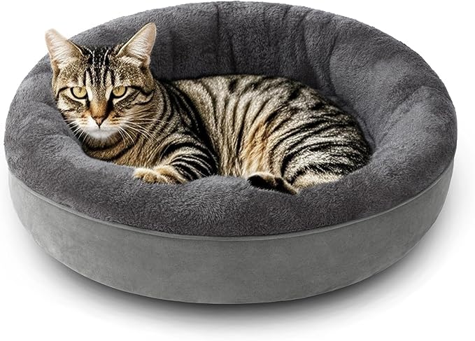 Love's cabin Round Donut Cat and Dog Cushion Bed, 20in Pet Bed for Cats or Small Dogs, Anti-Slip & Water-Resistant Bottom, Super Soft Durable Fabric Pet beds, Washable Luxury Bed Solid Grey