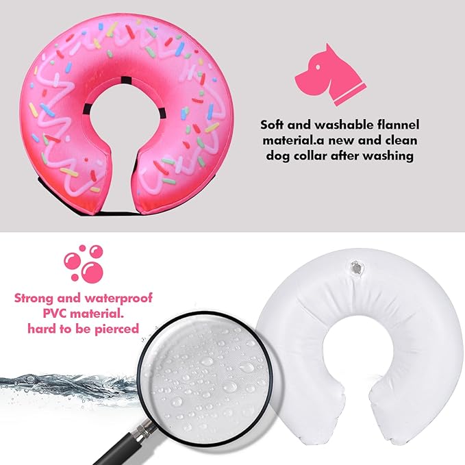 Katoggy Inflatable Dog Cone Collar for Small Medium Large Dogs and Cats, Soft Adjustable Blow up Donut E-Collar for Post-Surgery Use