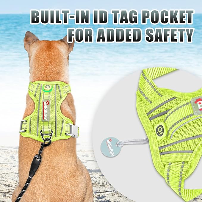BARKBAY No Pull Dog Harness Large Reflective Dog Harness with Front Clip and Easy Control Handle for Walking Training Running with ID tag Pocket(Sunlight,S)