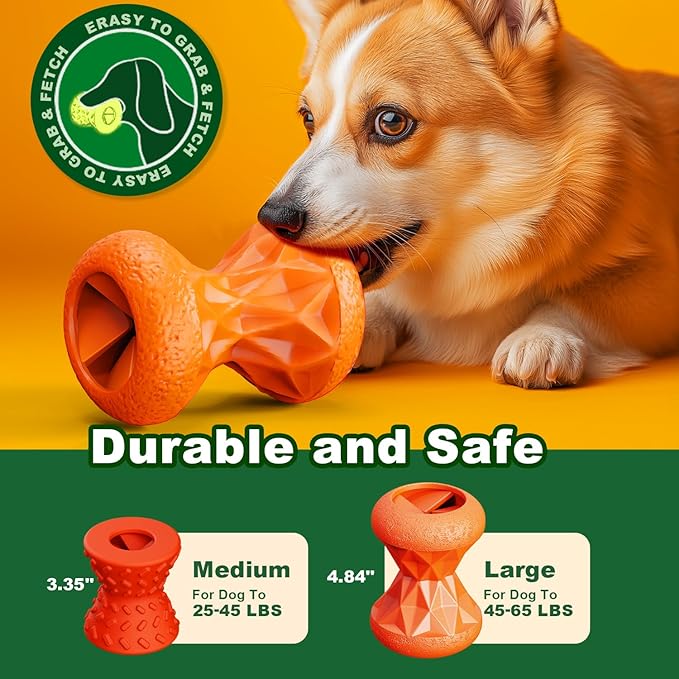 Rubber Dog Toys Treat Dispensing - Super Tough Treat Toys for Aggressive chewers Small, Medium and Large Dog Toys IQ Training (Orange)