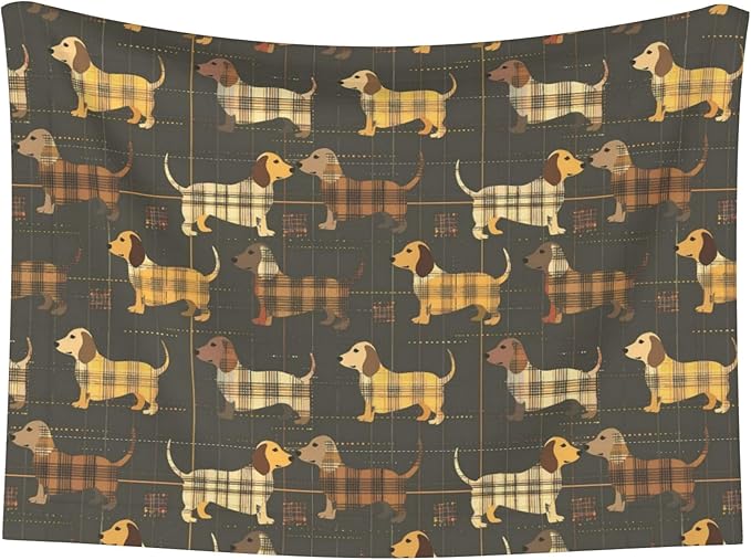 Waterproof Dog Blanket Soft Pet Blanket for Puppy Cat, Fleece Cat Throw Blankets for Furniture Bed Couch Sofa Reversible - Plaid Dachshund 3