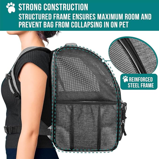 PetAmi Dog Backpack Carrier for Small Large Cat, Pet, Puppy, Ventilated Pet Hiking Backpack Travel Bag, Airline Approved Cat Backpack Carrier, Camping Biking Dog Bag Up to 18lbs Pet, Grey