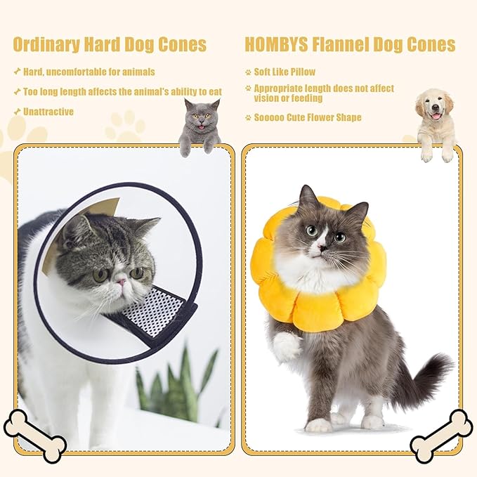 HOMBYS Soft Dog Cone for Dogs and Cats, Cute & Fluffy Flower Shape for Claming, Adjustable Dog Collar Alternative After Surgery, Protective Elizabethan Collar for Dogs Recovery & Stop Licking, S