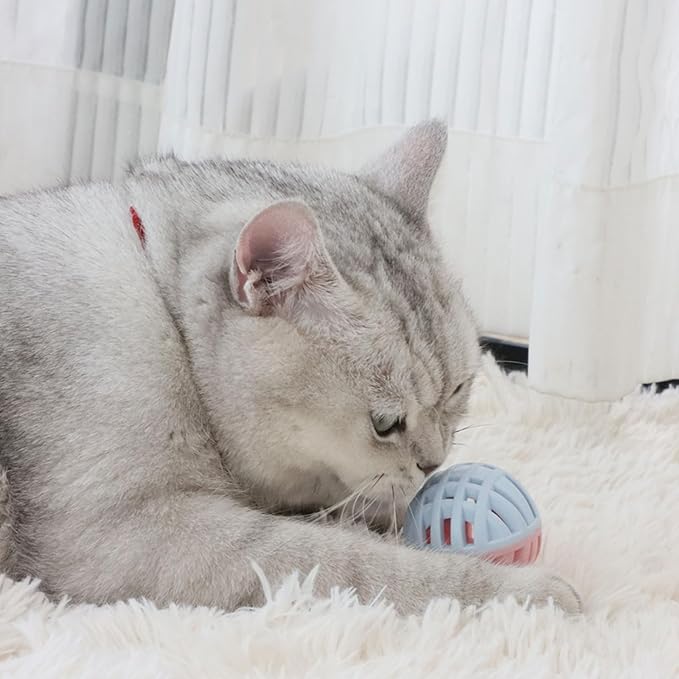 Rubber Cat Toy Balls with Inside Bell, Soft TPR Interactive Cat Ball Toys for Puppy Dogs and Kittens, Colorful Hollow Teeth Grinding Ball Interactive Sound Toy for Indoor Cats, 3 Pcs