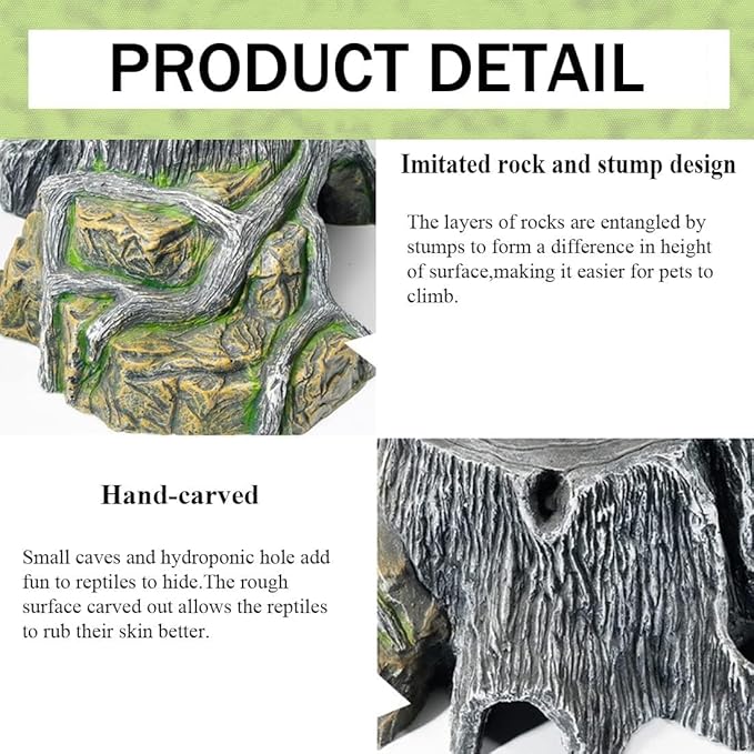 Reptile Hideout Cave Resin Rock Lizard Hideaway Turtle Climbing Platform Habitat Decoration for Tortoise Bearded Dragon Chamelon Frog Gecko Snake Iguana