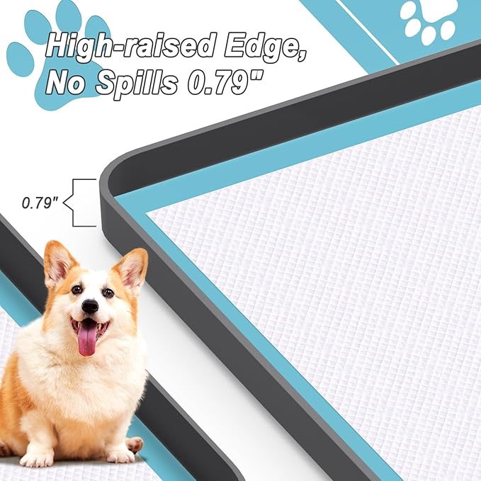 Pee Pad Tray Holder for Dog,Silicone Dog Puppy Pad Holder,24" x 24" No Spill Raised Lip High Edge Leak-Proof Mat Holder for Training Pads,Square Potty Trays for Floor Protection Complimentary 6 Clamps