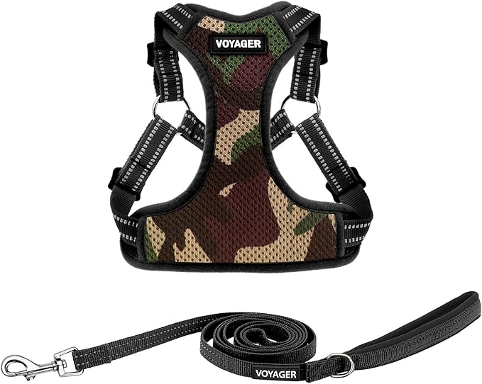Best Pet Supplies Voyager Adjustable Step-in Flex Breathable Mesh Dog Harness for Small Medium Large Dogs Leash Set (Army Base), S