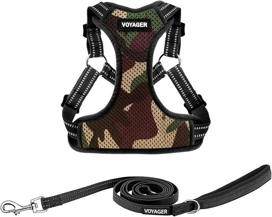 Best Pet Supplies Voyager Adjustable Step-in Flex Breathable Mesh Dog Harness for Small Medium Large Dogs Leash Set (Army Base), L