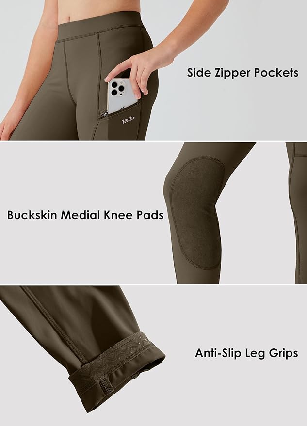 Willit Girls Horse Riding Pants Tights Kids Equestrian Breeches Knee-Patch Youth Schooling Tights Zipper Pockets