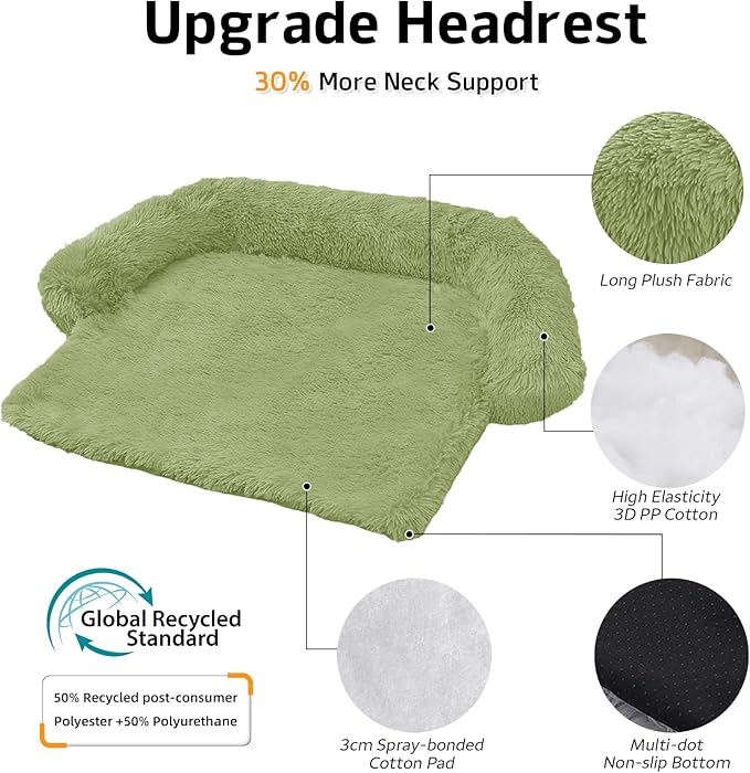 GGIB Calming Dog Bed Fluffy Plush Dog Mat for Furniture Protector with Removable Washable Cover for Large Medium Small Dogs and Cats (Large, Grass Green)