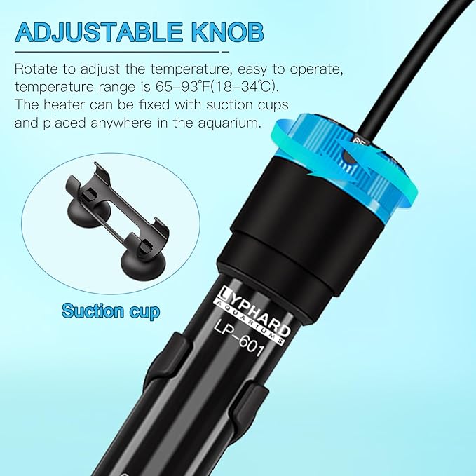 Aquarium Heater, 100W Submersible Fish Tank Heater with Precision Adjust Knob Thermostat and Suction Cup Suitable for Saltwater and Freshwater