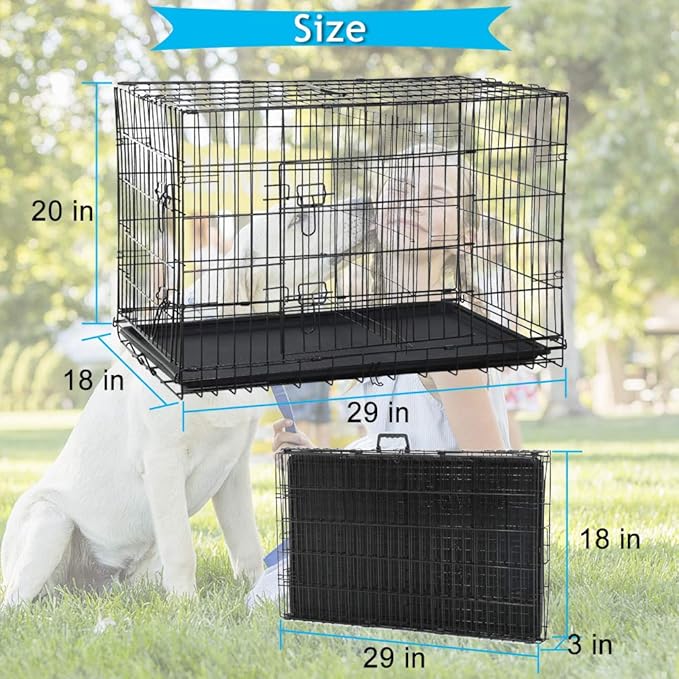 Dog Crate for Large Medium Small Dogs, Folding Dog Kennel Cage with Plastic Tray & Divider 48"/42"/ 36"/ 30"/ 24" Indoor Outdoor Metal Double Door Heavy Duty Dog Pen Enclosure, Black(30 Inch)
