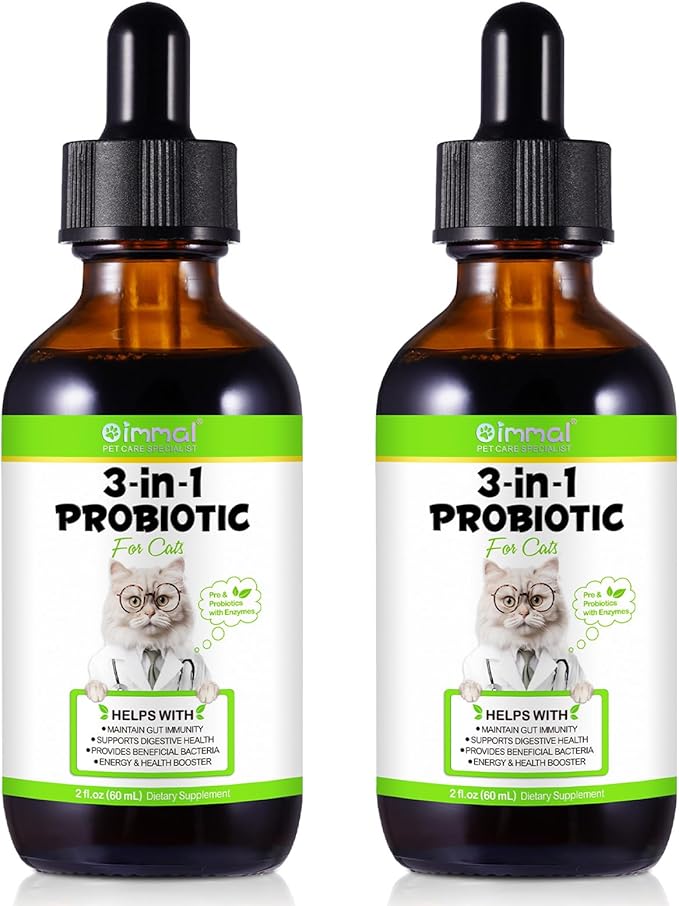 3-in-1 Probiotics for Cats(Pack of 2) with Digestive Enzymes & Prebiotics – Supports Gut Health, Immune System & Diarrhea Relief – 2 x 60ml for Cats of All Ages