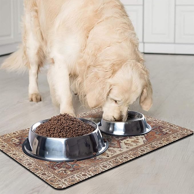 2 Pack Dog Food Mats for Floors, Absorbent and Quick-Drying Pet Cat Food Mat,Anti-Fouling and Easy-to-Clean Pet Feeding Mat,Dog Bowl Mat for Messy Drinking Water Bowls.12 x20+18"x24", Bohemia Style