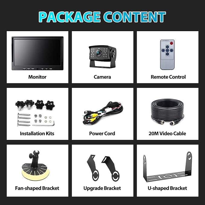 Fookoo Ⅱ 10" 1080P Wired Backup Camera System,10-inch HD Dual Split Screen Monitor with Recording IP69 Waterproof Rear View Camera Parking Lines Supports Up to 2 Cameras for Truck/Trailer/RV(DY101)