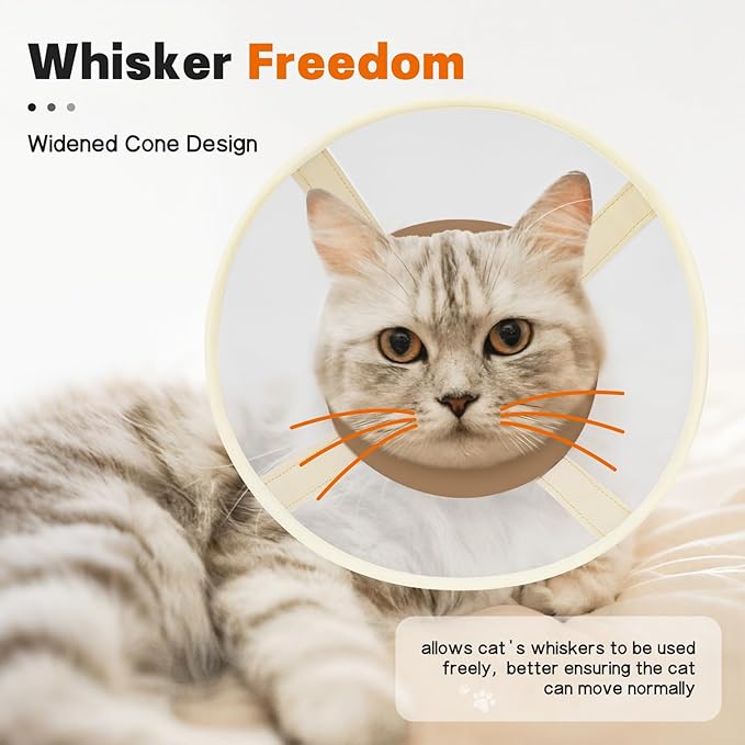 Cat Cone Collar Soft- Adjustable Comfortable Air Mesh Recovery Cone After Surgery to Stop Licking and Scratch, Alternative to Plastic Elizabethan Collar for Cat, Whiskers Freedom (Brown, S)