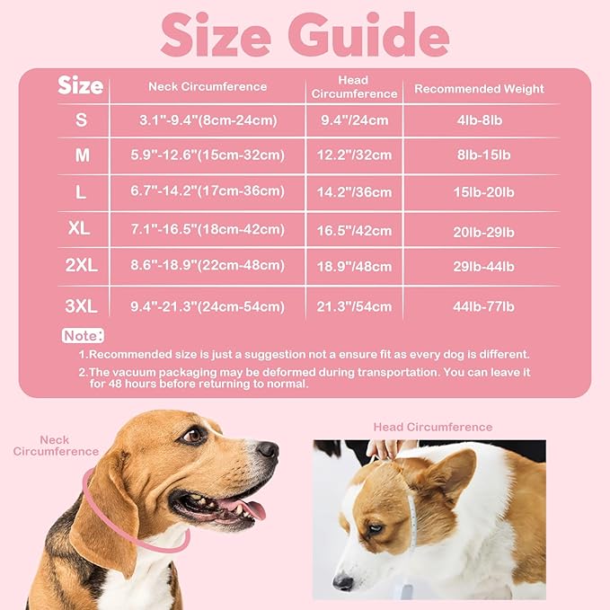 IDOMIK Dog Recovery Collar, Waterproof Soft Dog Cone After Surgery, Comfy Protective Elizabethan Collar Alternative for Dogs Cats, Adjustable Pet Neck Donut Cone Anti-Licking Biting Wounds,Pink,L