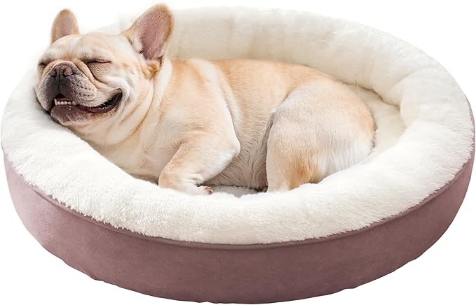 Love's cabin Round Donut Cat and Dog Cushion Bed, 30in Pet Bed for Medium or Large Dogs, Anti-Slip & Water-Resistant Bottom, Soft Durable Fabric Pet beds, Washable Calming Cat & Dog Bed Burlwood