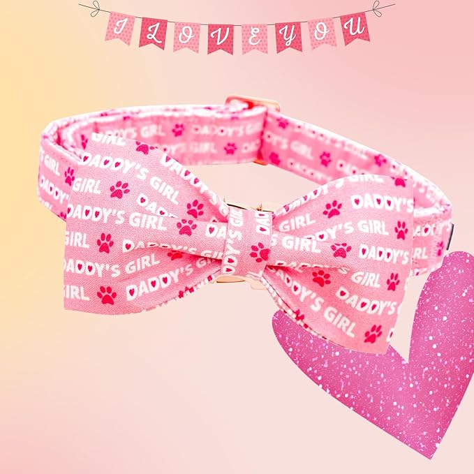 Lionheart glory Dog Bow Collar Valentine's Day Dog Collar for X-Large Dogs, Pink Dog Collars with Bowtie Spring Dog Collar Pet Collar Bows