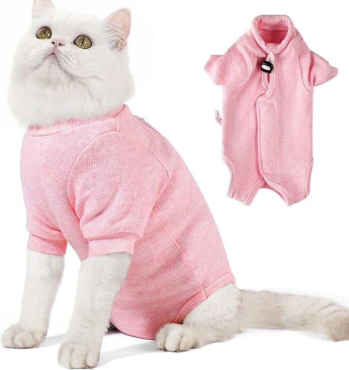 Dotoner Cat Surgery Recovery Suit for Female Male Anti-Licking Pet Surgical Pajamas Long Sleeve Prevent Shedding Cat Spay Recovery Suit&E Collar Alternative Bodysuit for Cats