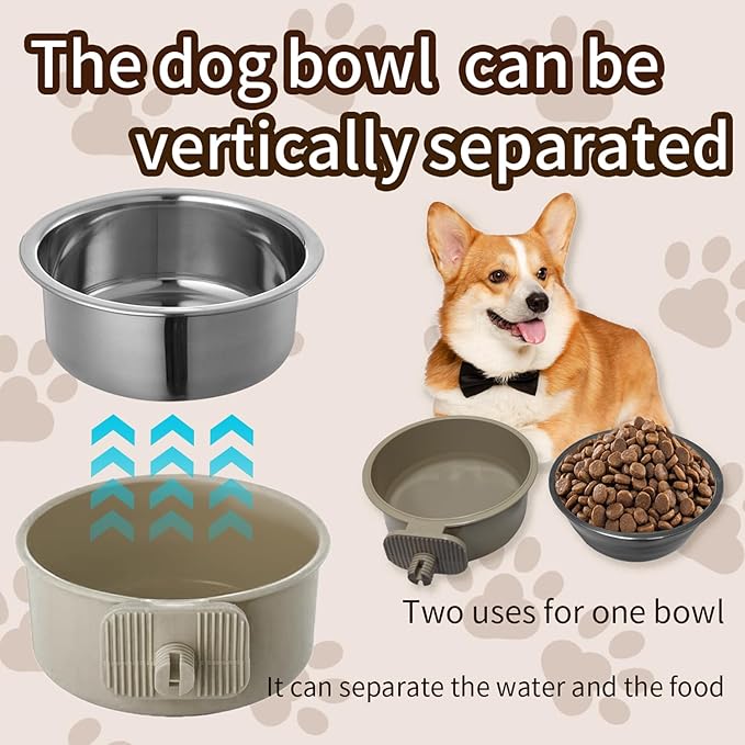 2Pcs Pets Lightweight Stainless Steel Bowl,Removable Stainless Steel Pet Hanging Food Water Feeder Bowl Cage Coop Cup for Puppy Medium Dog Cat Rabbit Ferret Bird Gunea Pigs (Gray, M)