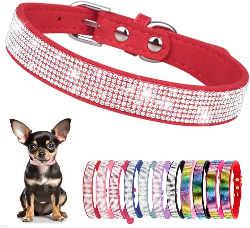 Rhinestone Dog Collar for Small Dogs, Bling Diamond Fancy Crystal Glitter Pretty Jewel Pet Puppy Collars for XXS XS Small Medium Large Breed Girl Dogs Female Cats Kitten, Red S
