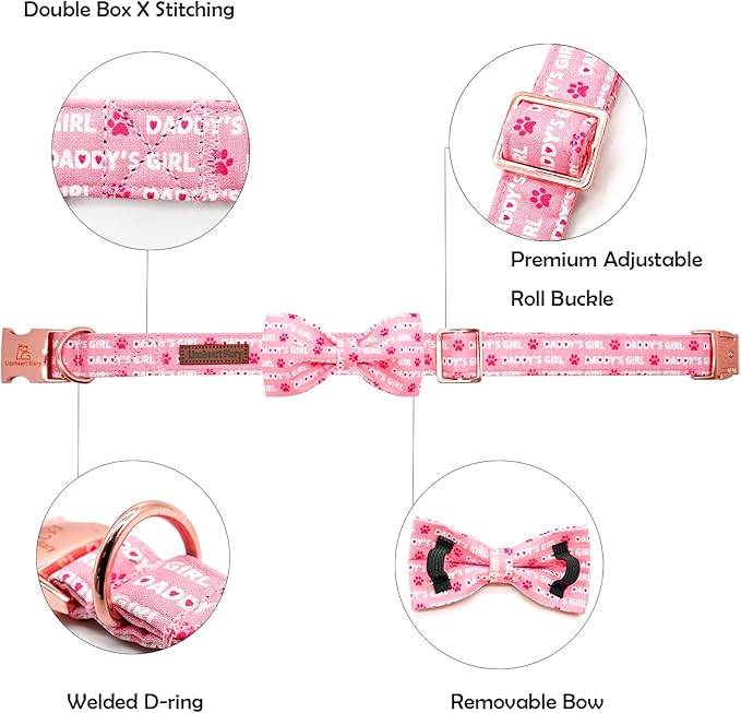 Lionheart Glory Dog Bow Collar - Valentine's Day Collar for Small Dogs, Pink with Bowtie