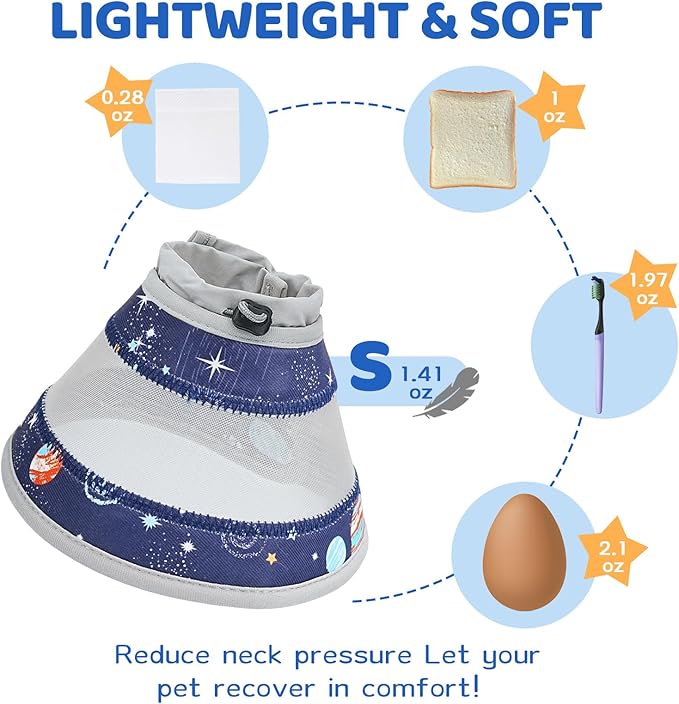 Breathable Air Mesh Cat Cone Collar Soft to Stop Licking, Adjustable, Foldable Lightweight Kitten Cones After Surgery Recovery for Cats & Kittens (Star Blue,S)