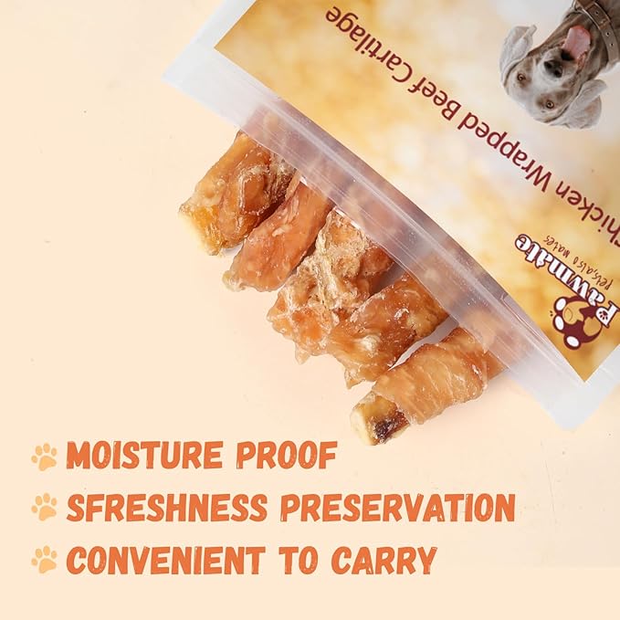 Dog Treats Chicken Wrapped Beef Cartilage w/Calcium Supplement, Long-Lasting Rawhide Free Grain Free Training Treats Snacks for Small Medium Large Dogs, 12 Counts, 10.6oz