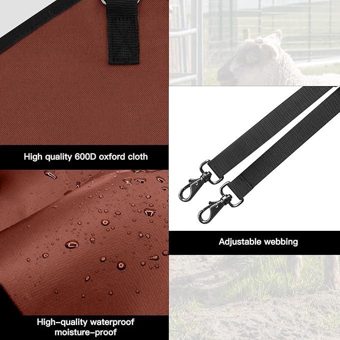 3 Packs Goat Hay Feeder,Hay Bags for Goats,Horses,Sheep,Premium 600D Oxford Cloth,with Metal Fastener and Adjustable Open Feed Hole for Slow Feeding. (2Brown + 1Black)
