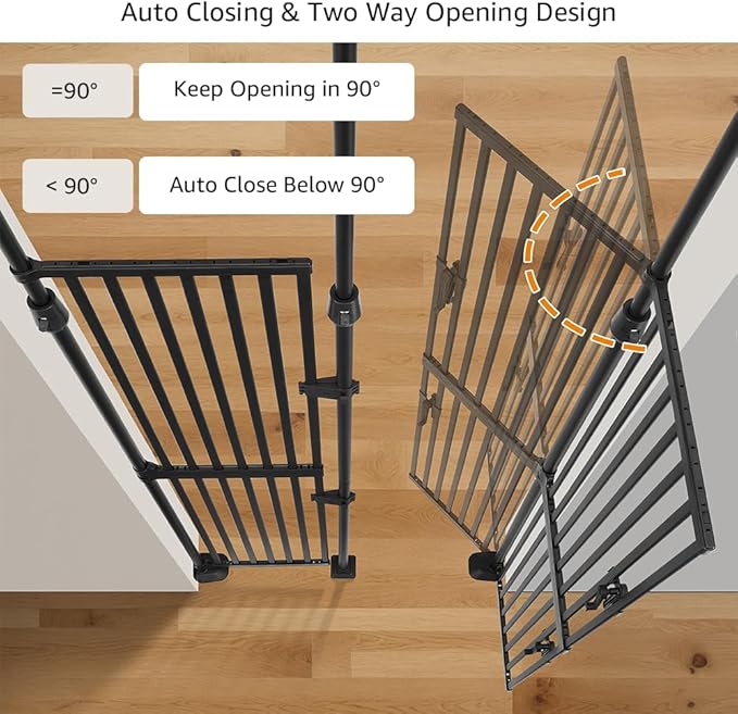 unipaws 86" High Extra Tall Cat Gate, Auto Closing and No Drilling Safety Gate for Doorway Hallway Stairs, Cat Dog Proof, Fit for 35"-51" Wide Opening, Indoor Use, Black